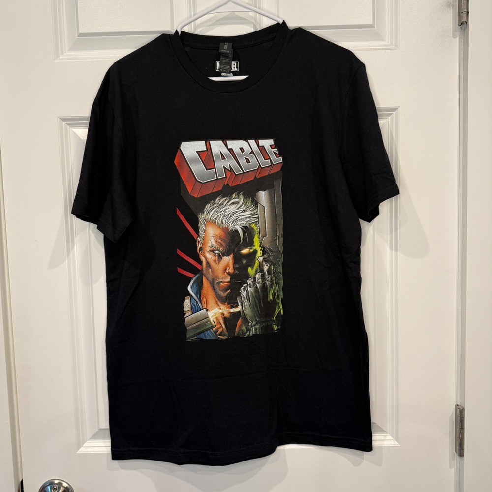 Marvel‎ Cable Graphic T-Shirt Mens Size Medium Black Gildan Softstyle Comic Tee